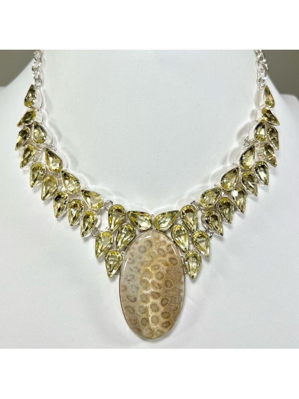 Fossil Coral 925 Large Gemstone Necklace Bracelet & Earrings - Picture 9 of 11